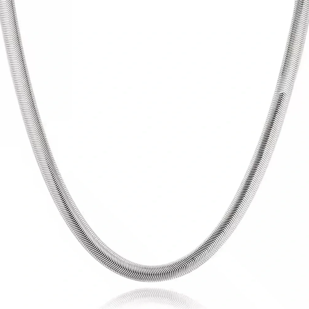 Silver 6mm Flat Snake Chain Necklace For Women Man 22”